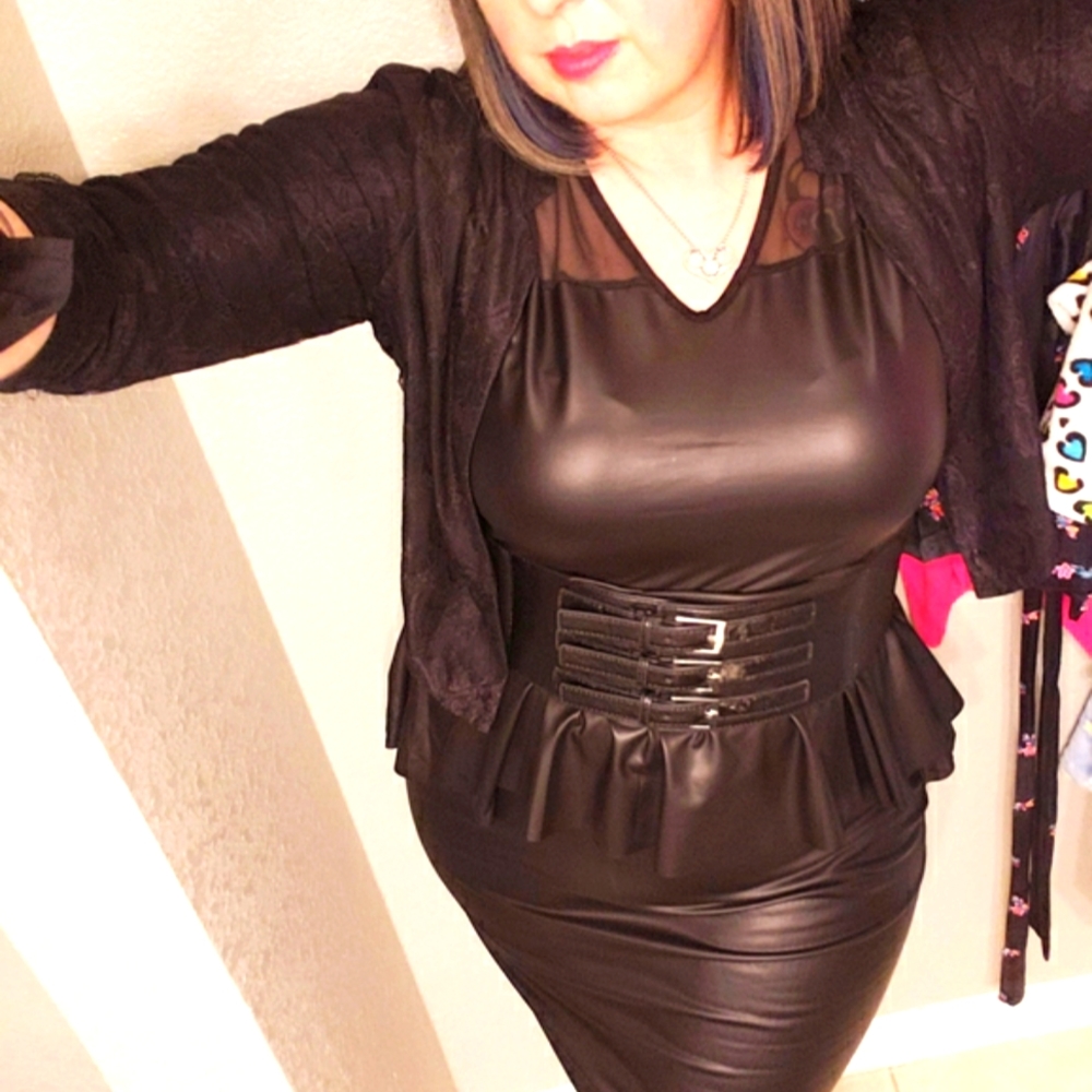 Black PU faux leather peplum dress- SZ: 1X